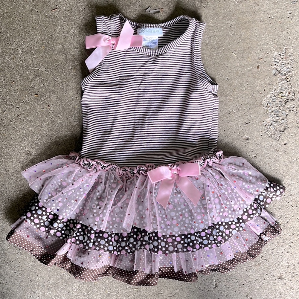 Vintage Bonnie Jean Coquette Preppy Tiered Brown Pink Dress